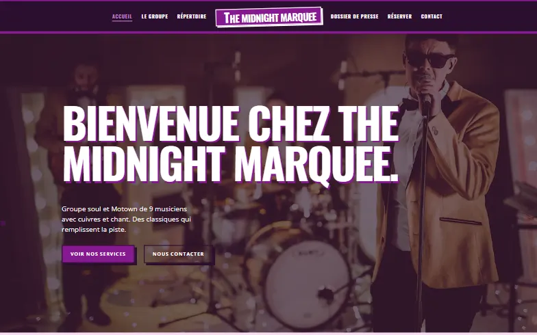 La page d’accueil du modèle The Midnight Marquee