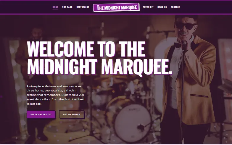 The home page of the The Midnight Marquee template