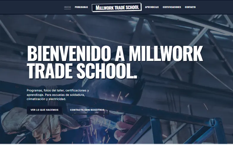 La página de inicio de la plantilla Escuela de Oficios