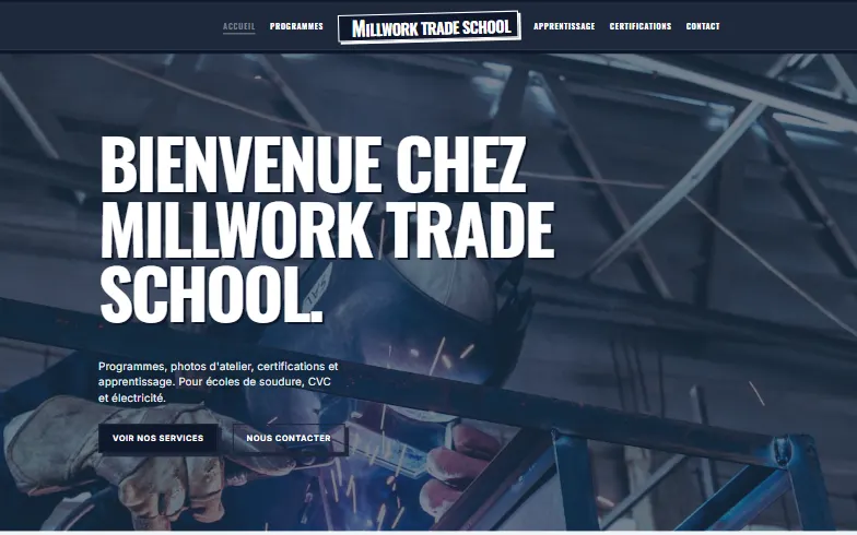 La page d’accueil du modèle École de Métiers