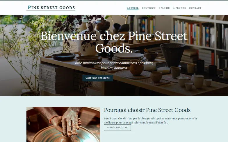 La page d’accueil du modèle Boutique Locale