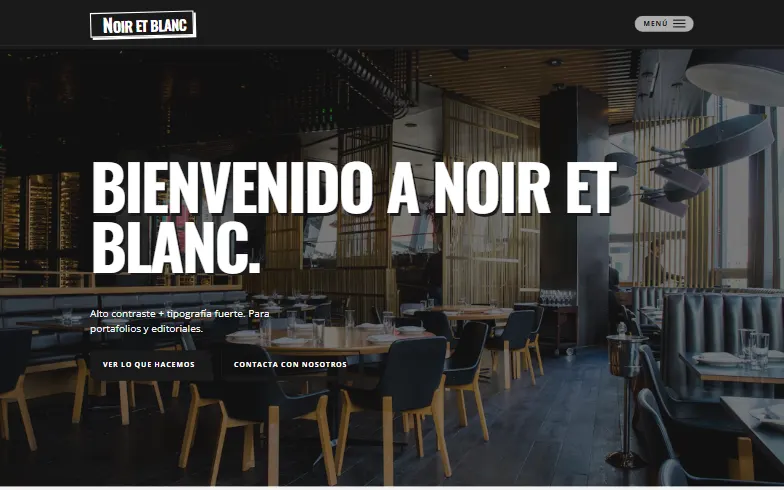 La página de inicio de la plantilla Noir Minimal