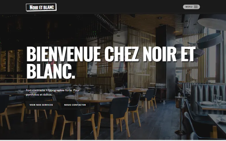 La page d’accueil du modèle Noir Minimal