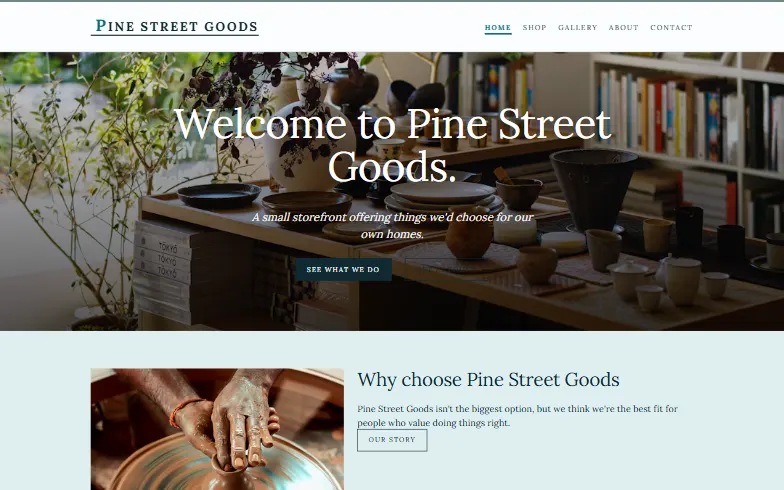 The home page of the Local Shop template