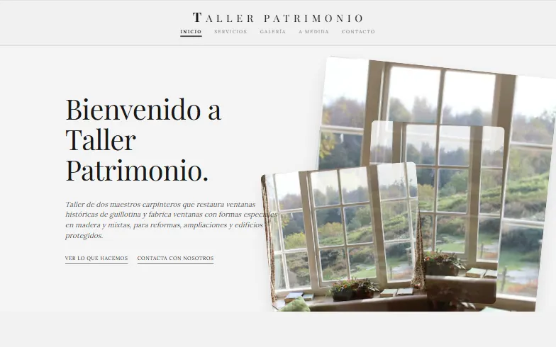 La página de inicio de la plantilla Taller de Ventanas Patrimoniales