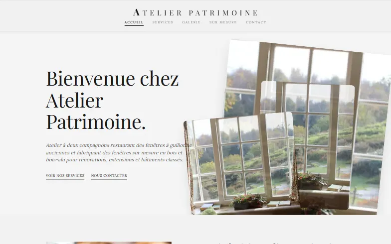 La page d’accueil du modèle Atelier Fenêtres Patrimoine