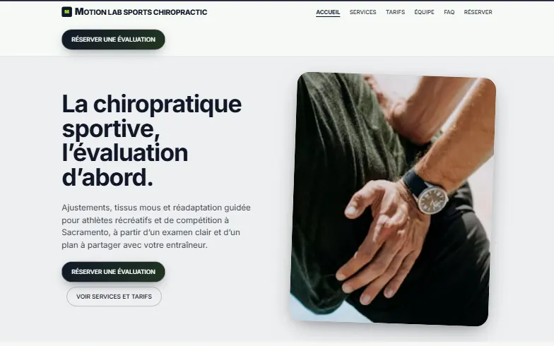 La page d’accueil du modèle Motion Lab Sports Chiropractic