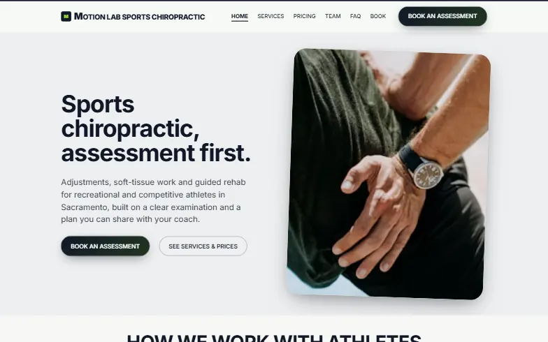 The home page of the Motion Lab Sports Chiropractic template