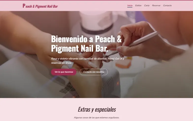 La página de inicio de la plantilla Boutique de Arte en Uñas