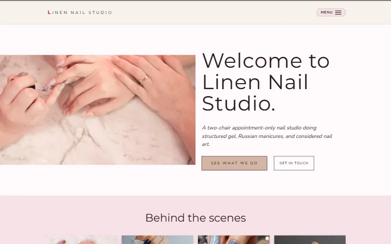 The home page of the Nail Studio template