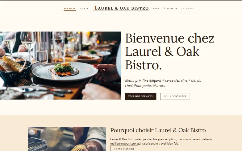 La page d’accueil du modèle Bistrot de Quartier