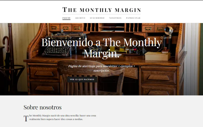 La página de inicio de la plantilla Newsletter