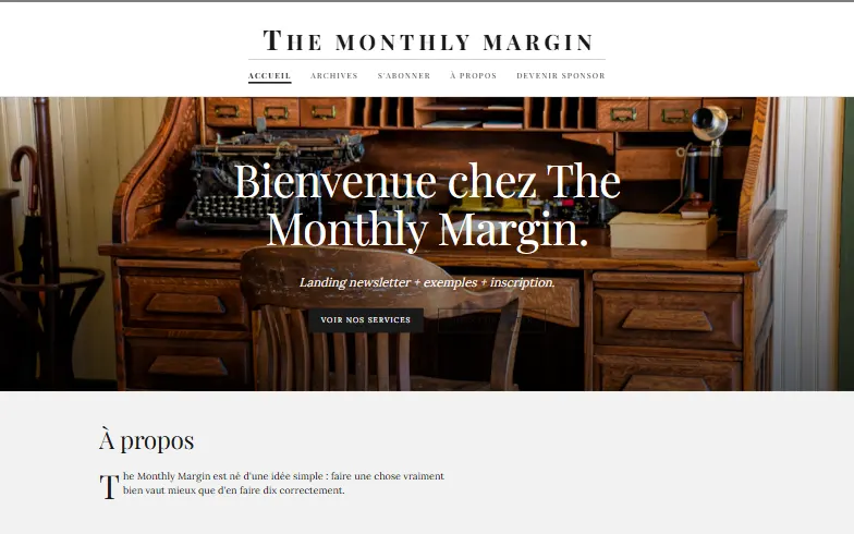 La page d’accueil du modèle Newsletter
