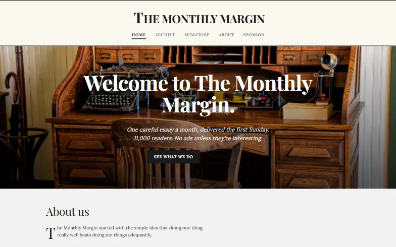 The home page of the Newsletter template