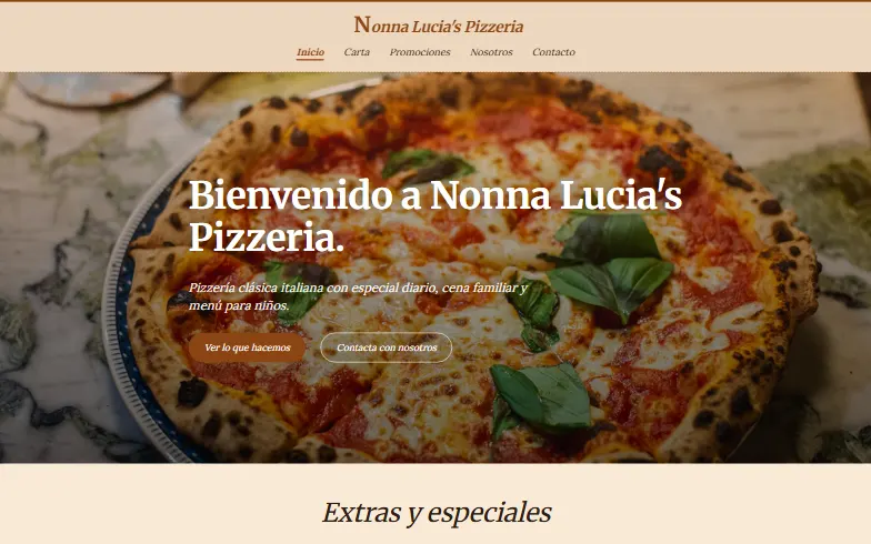 La página de inicio de la plantilla Pizzería Familiar Nonna Lucía