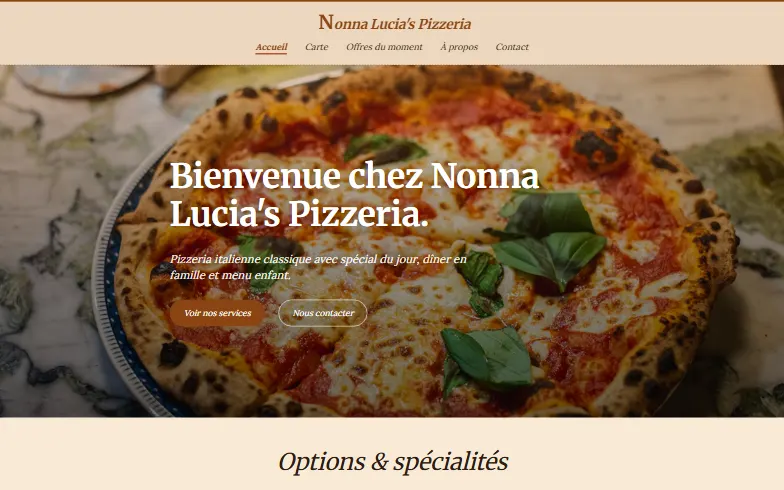 La page d’accueil du modèle Pizzeria Familiale Nonna Lucia