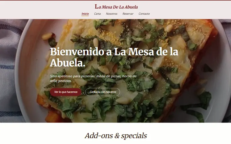 La página de inicio de la plantilla La Mesa de la Abuela