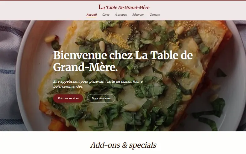 La page d’accueil du modèle La Table de Grand-Mère