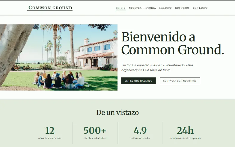 La página de inicio de la plantilla Misión Comunitaria