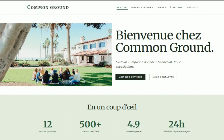 La page d’accueil du modèle Mission Communautaire