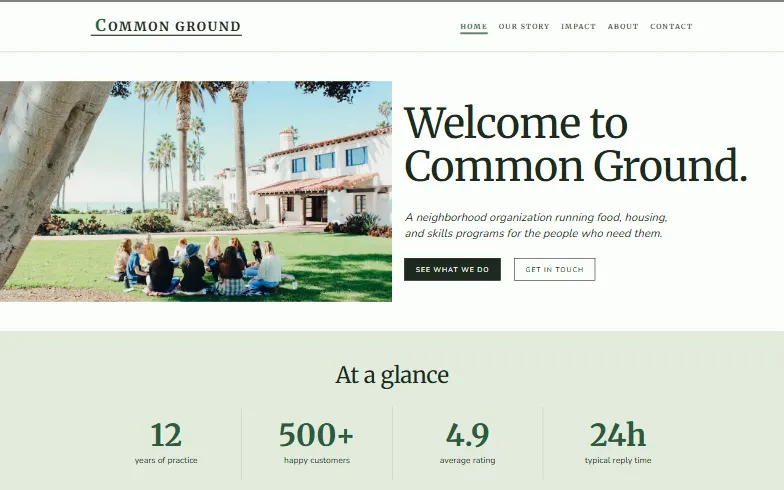 The home page of the Community Mission template