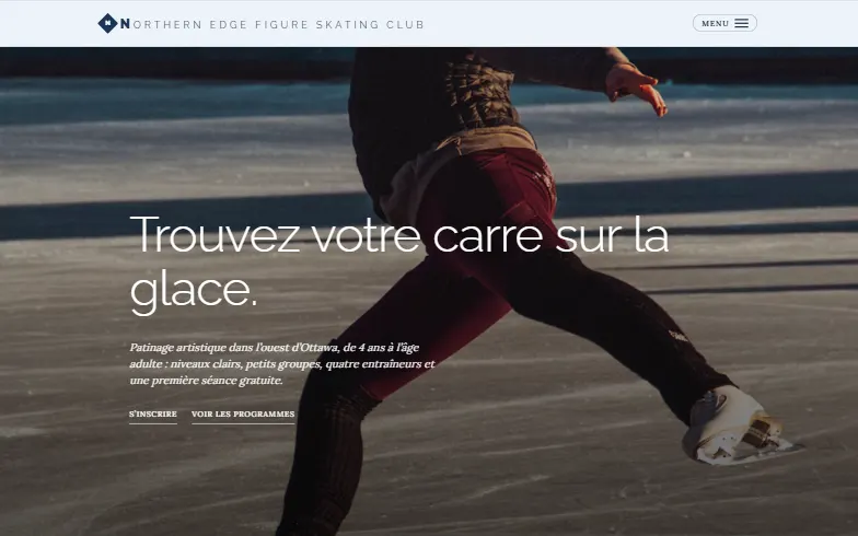 La page d’accueil du modèle Northern Edge Figure Skating Club