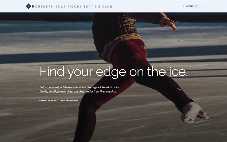 The home page of the Northern Edge Figure Skating Club template