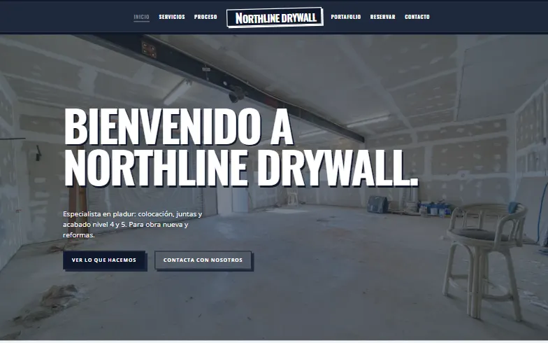 La página de inicio de la plantilla Northline Drywall