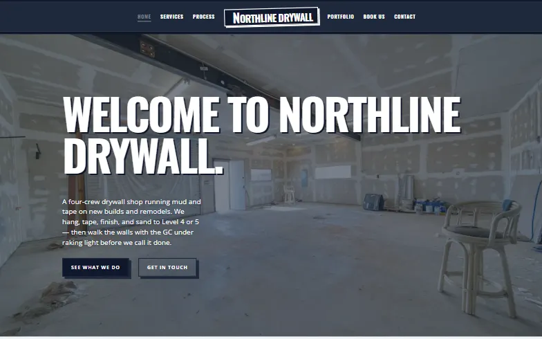 The home page of the Northline Drywall template