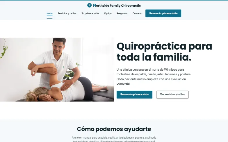 La página de inicio de la plantilla Northside Family Chiropractic