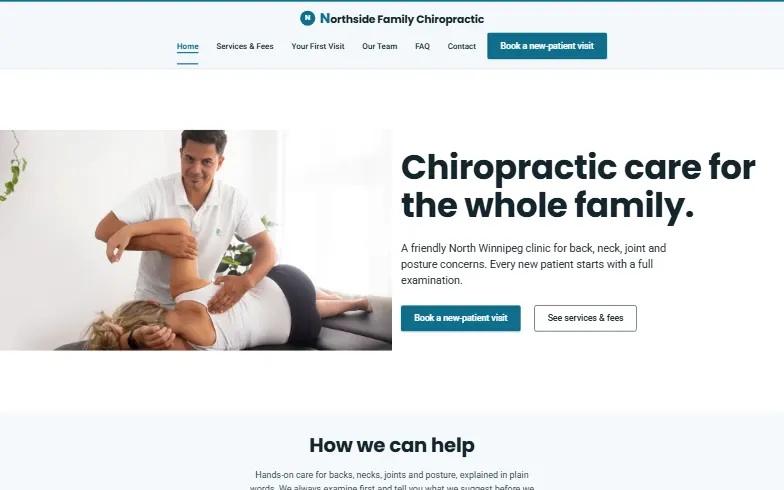 The home page of the Northside Family Chiropractic template