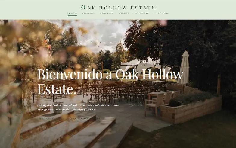 La página de inicio de la plantilla Oak Hollow Estate