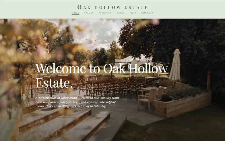 The home page of the Oak Hollow Estate template