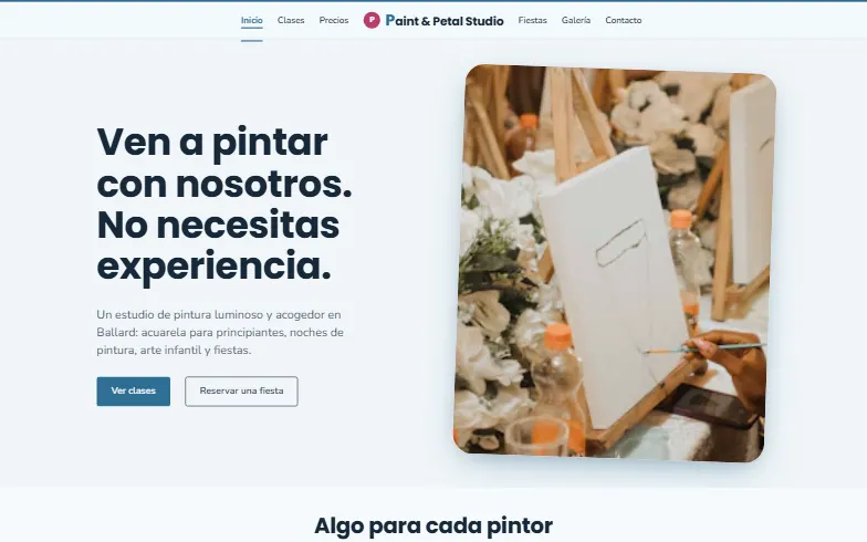 La página de inicio de la plantilla Paint & Petal Studio