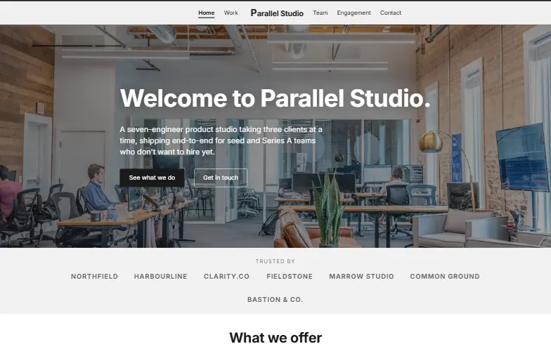 The home page of the Dev Agency template