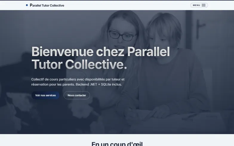 La page d’accueil du modèle Collectif de Tuteurs