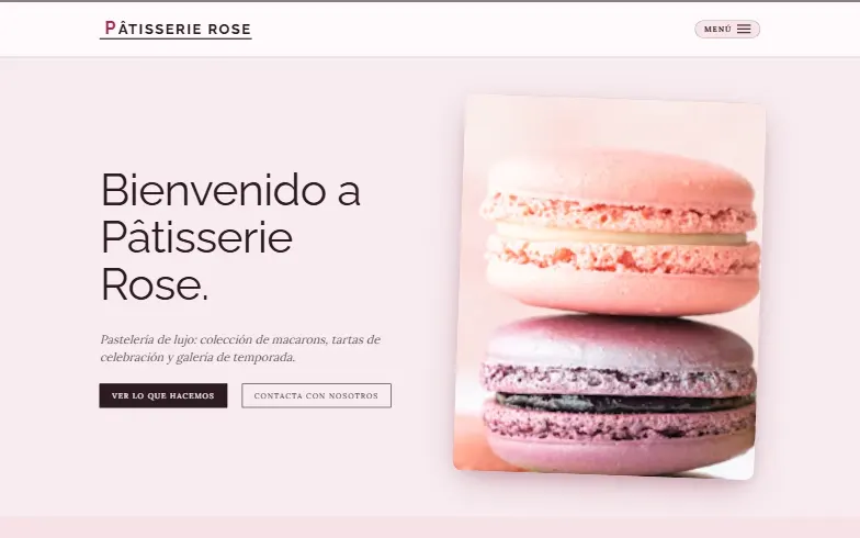 La página de inicio de la plantilla Pastelería de Macarons