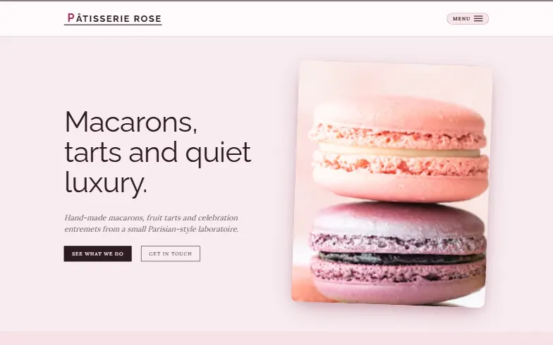 The home page of the Macaron Patisserie template