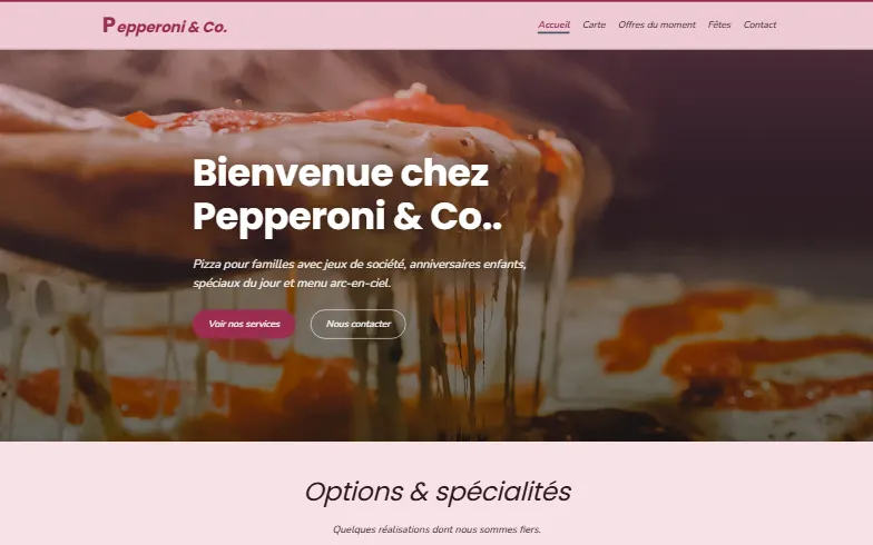 La page d’accueil du modèle Pepperoni & Cie.