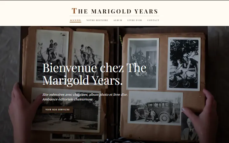 La page d’accueil du modèle Mon Histoire - Site Mémoires