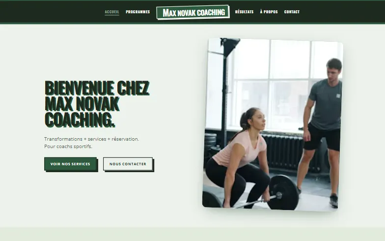 La page d’accueil du modèle Coach Sportif