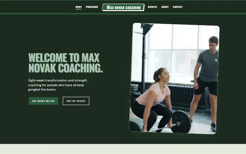 The home page of the Personal Trainer template