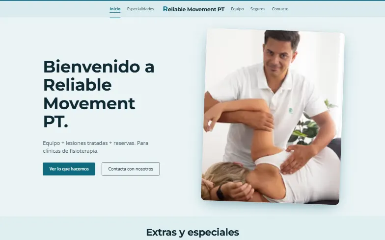 La página de inicio de la plantilla Fisioterapia