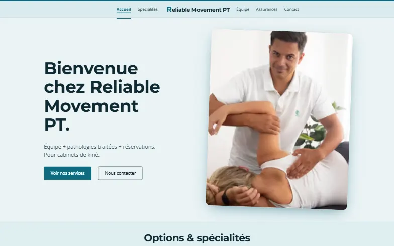 La page d’accueil du modèle Kinésithérapie