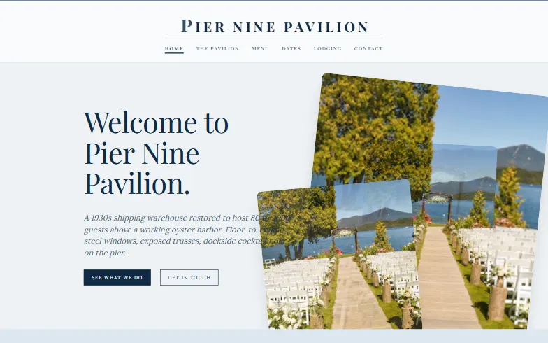 The home page of the Pier Nine Pavilion template