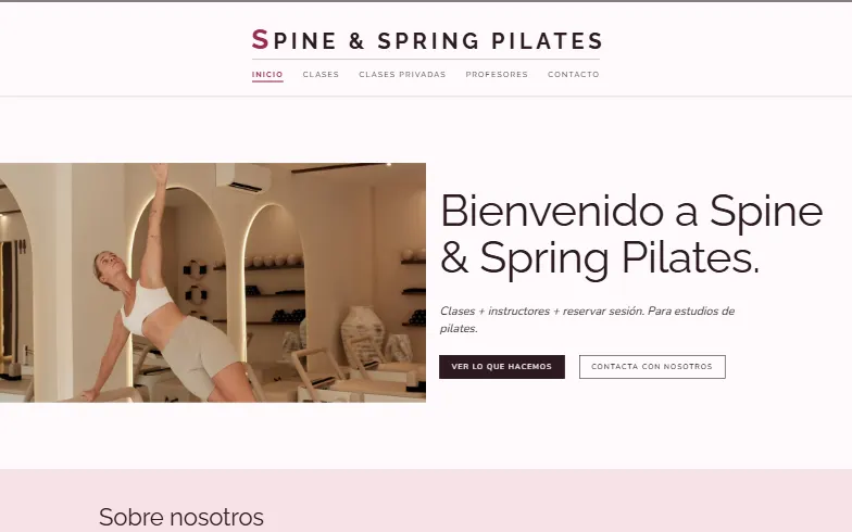 La página de inicio de la plantilla Estudio de Pilates