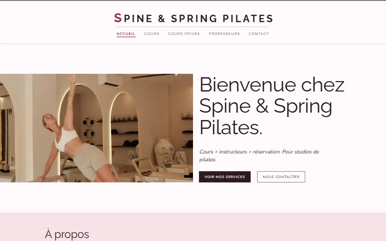 La page d’accueil du modèle Studio de Pilates