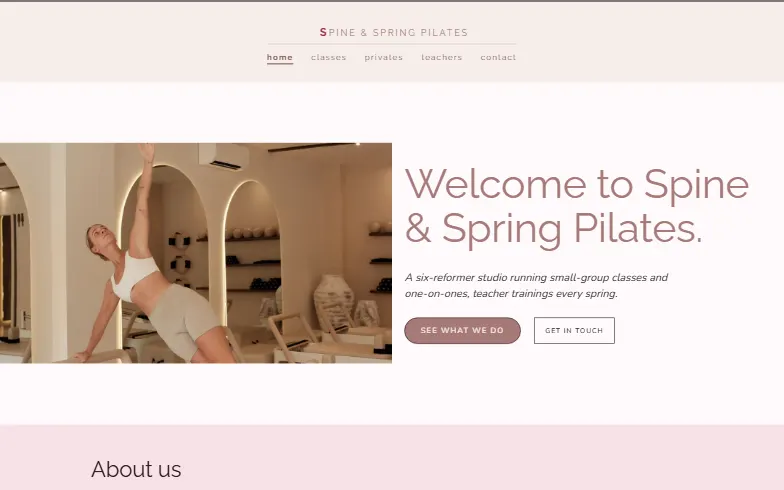 The home page of the Pilates Studio template