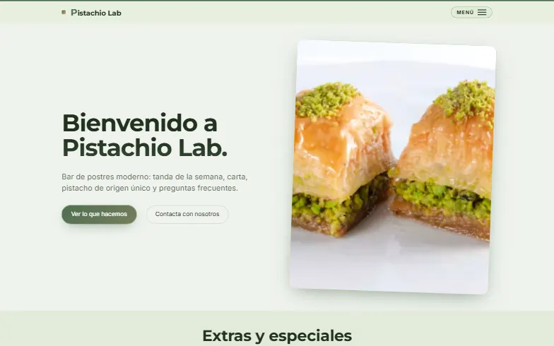 La página de inicio de la plantilla Laboratorio del Pistacho