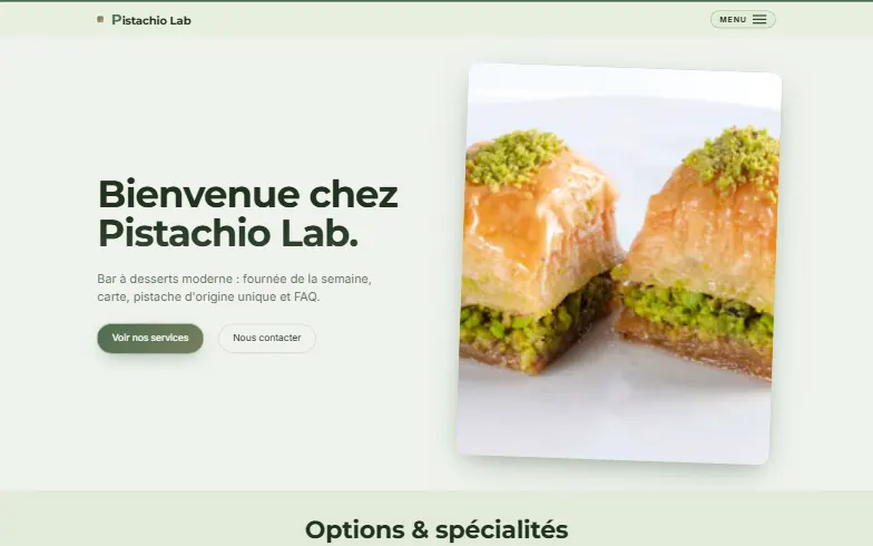 La page d’accueil du modèle Le Labo Pistache